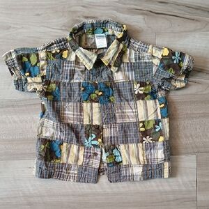 Gymboree Global Surf Patchwork Shirt Mandras Button Up Size 18-24 Months (G)